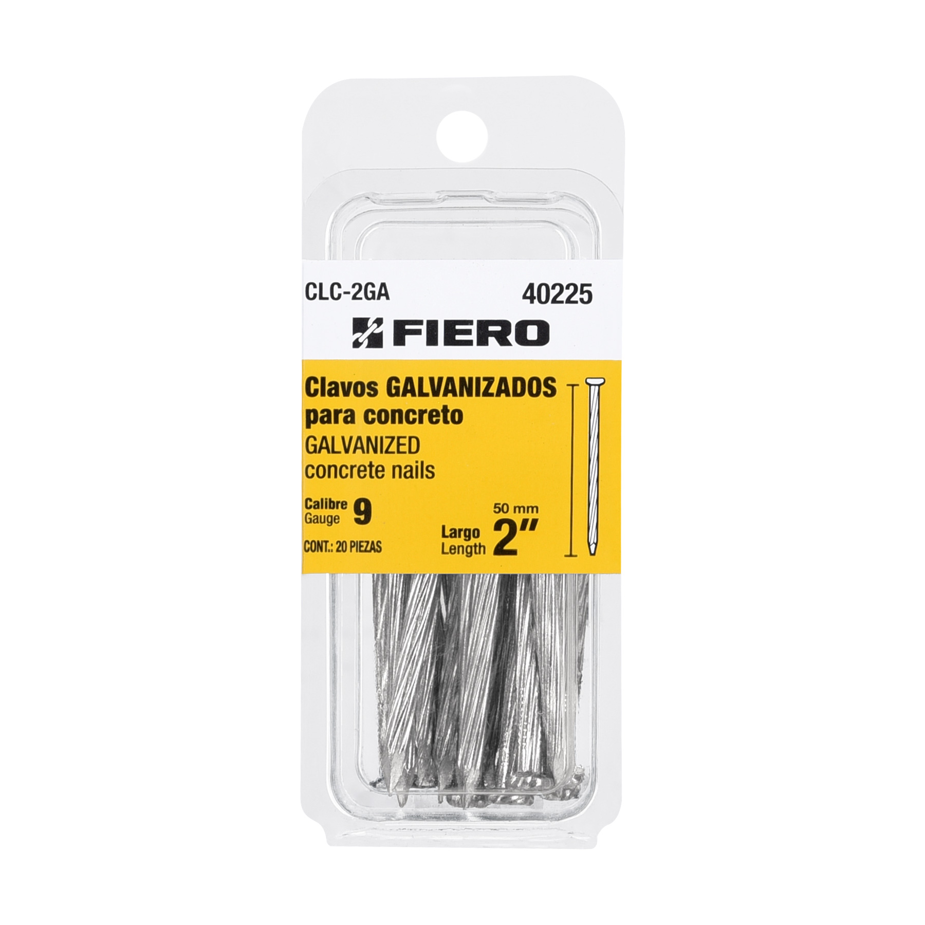 Blister con 20 clavos galvanizados para concreto 2" Fiero