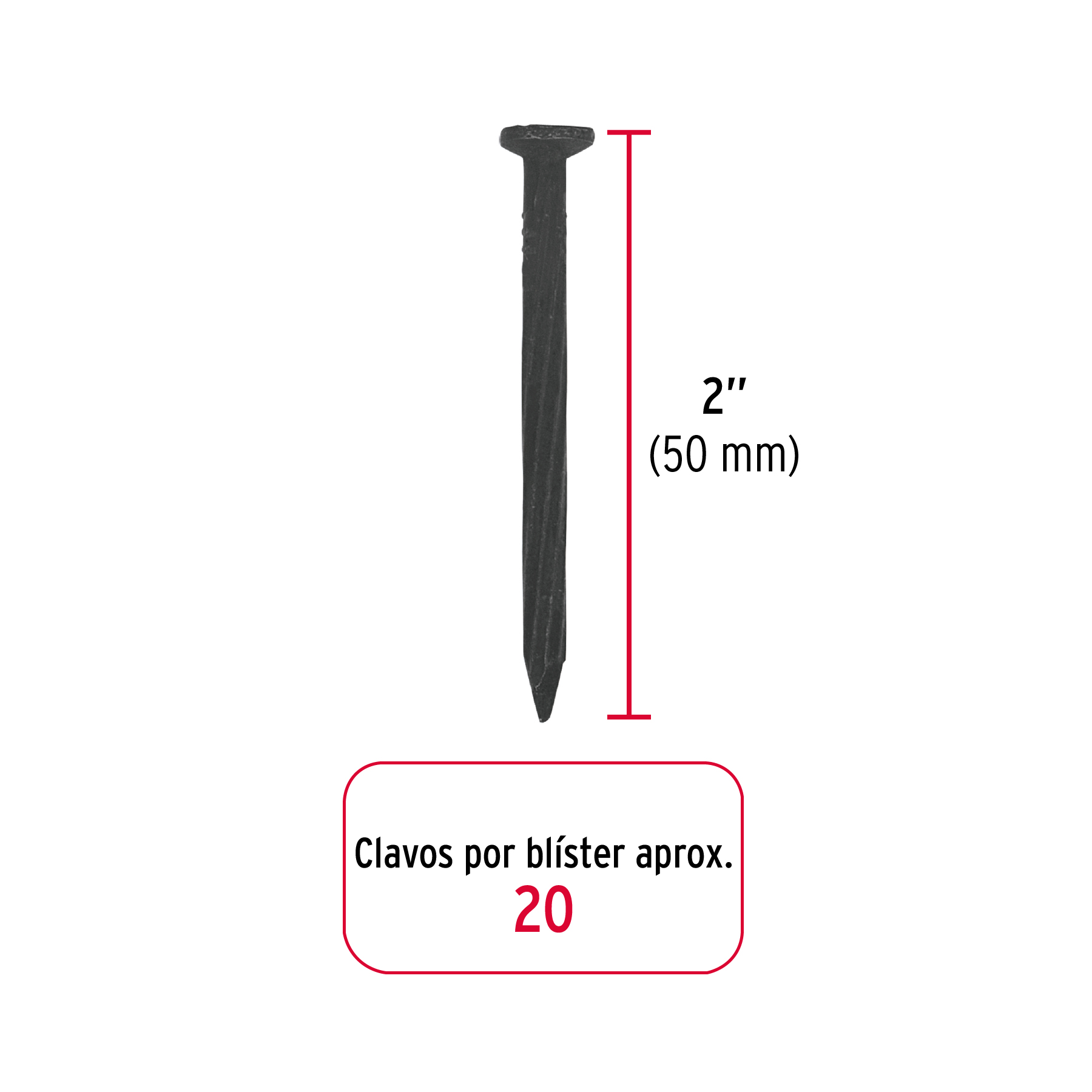 Blister con 20 clavos negros para concreto 2" Fiero