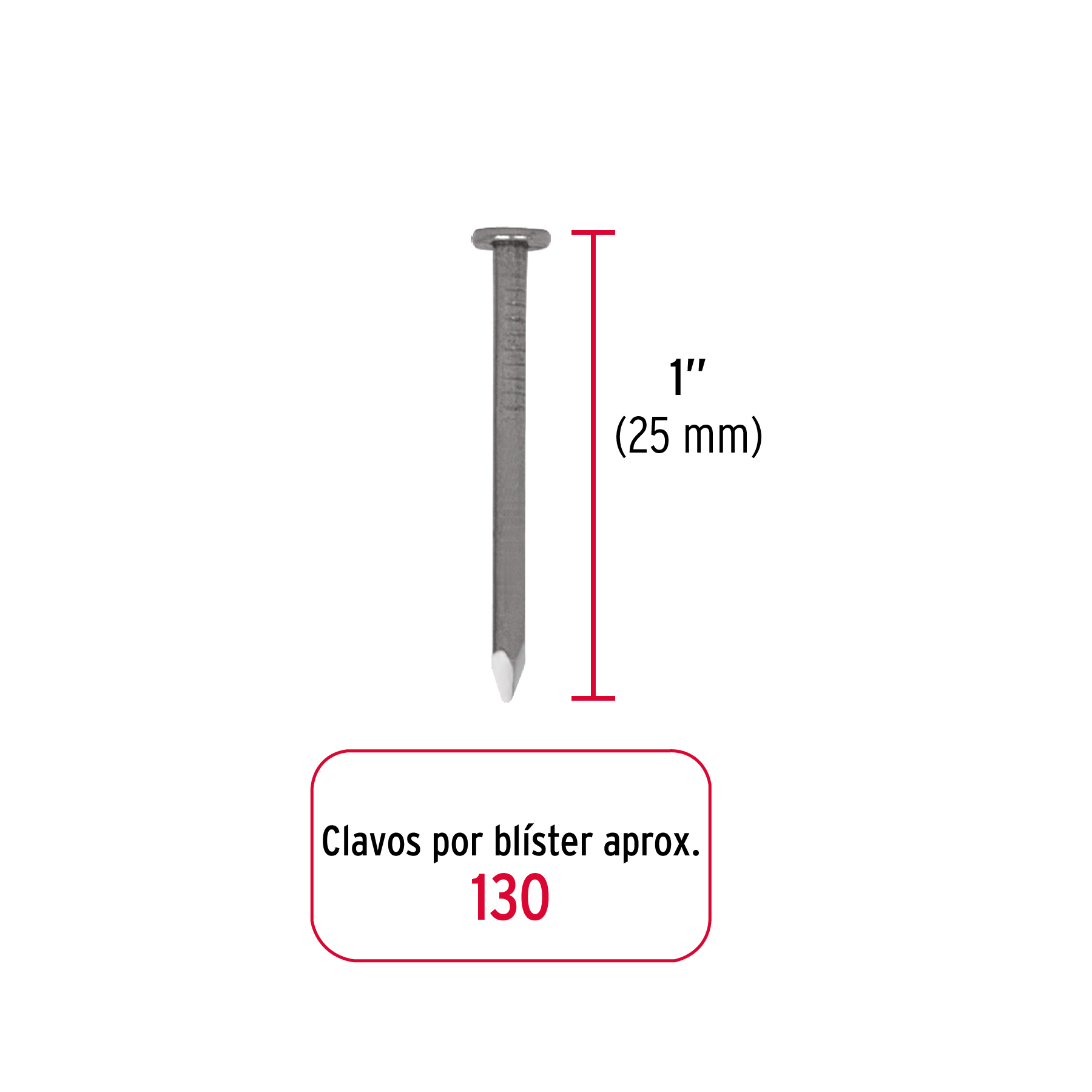 Blister con 130 de clavos estandar 1" con cabeza Fiero