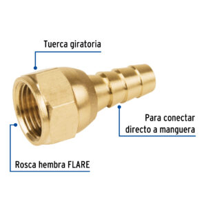Cople espiga tuerca loca de laton 3/8" para manguera gas