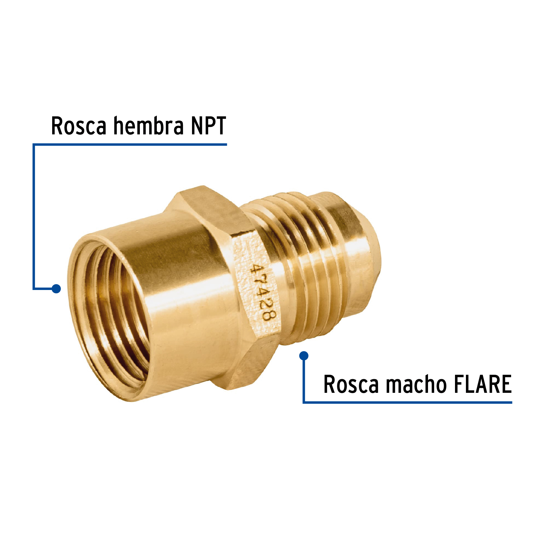 Niple Campana Conector Gas de Laton 3/8" a 3/8" Flare