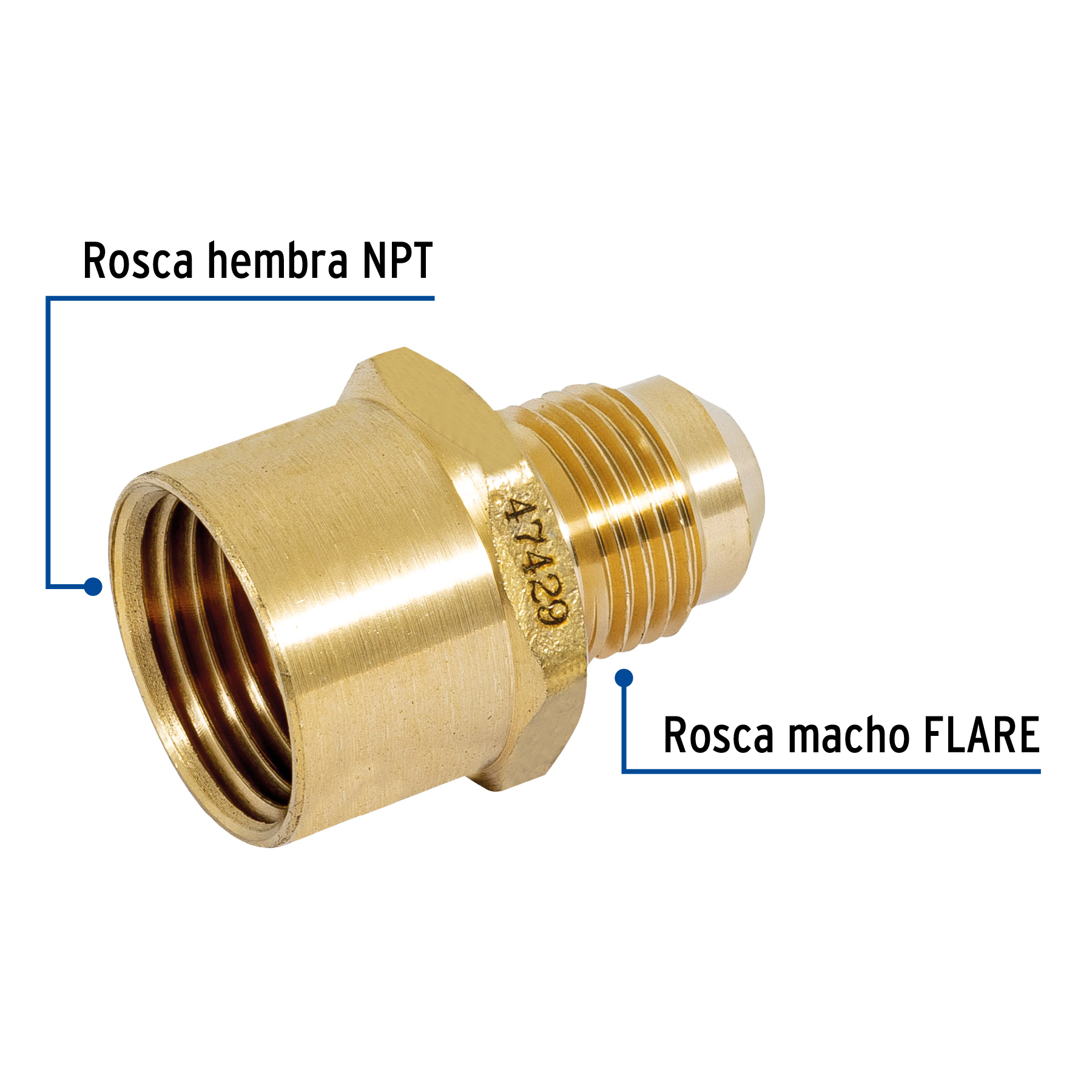 Niple Campana Conector gas de laton 1/2" a 3/8" Flare