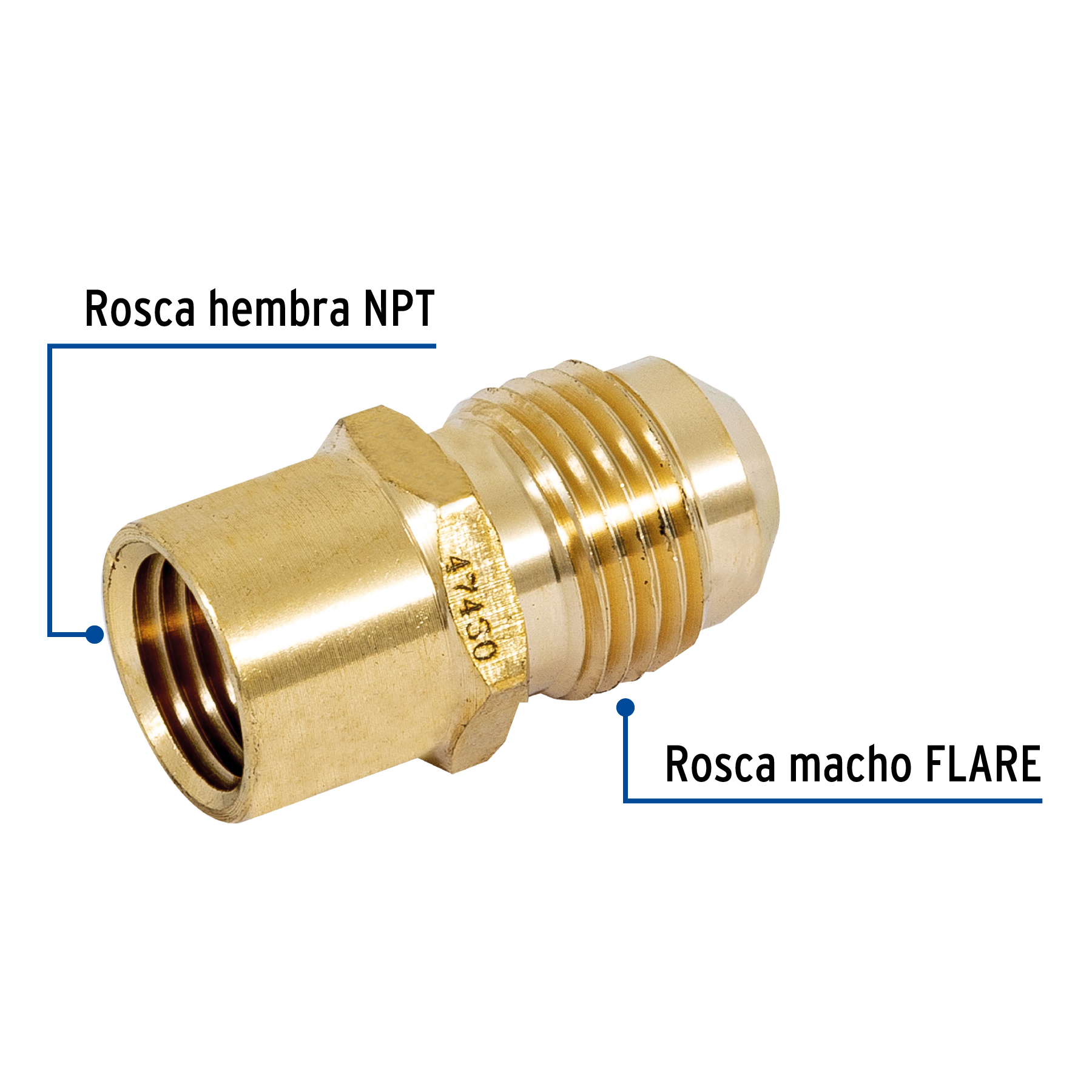 Niple campana Conector Gas de laton 1/4" a 3/8" Flare