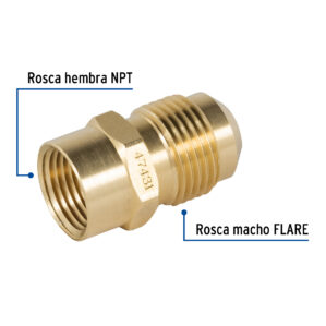 Niple campana Conector Gas de laton 3/8" a 1/2" flare