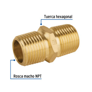Niple union de laton NPT 1/2" con tuerca hexagonal
