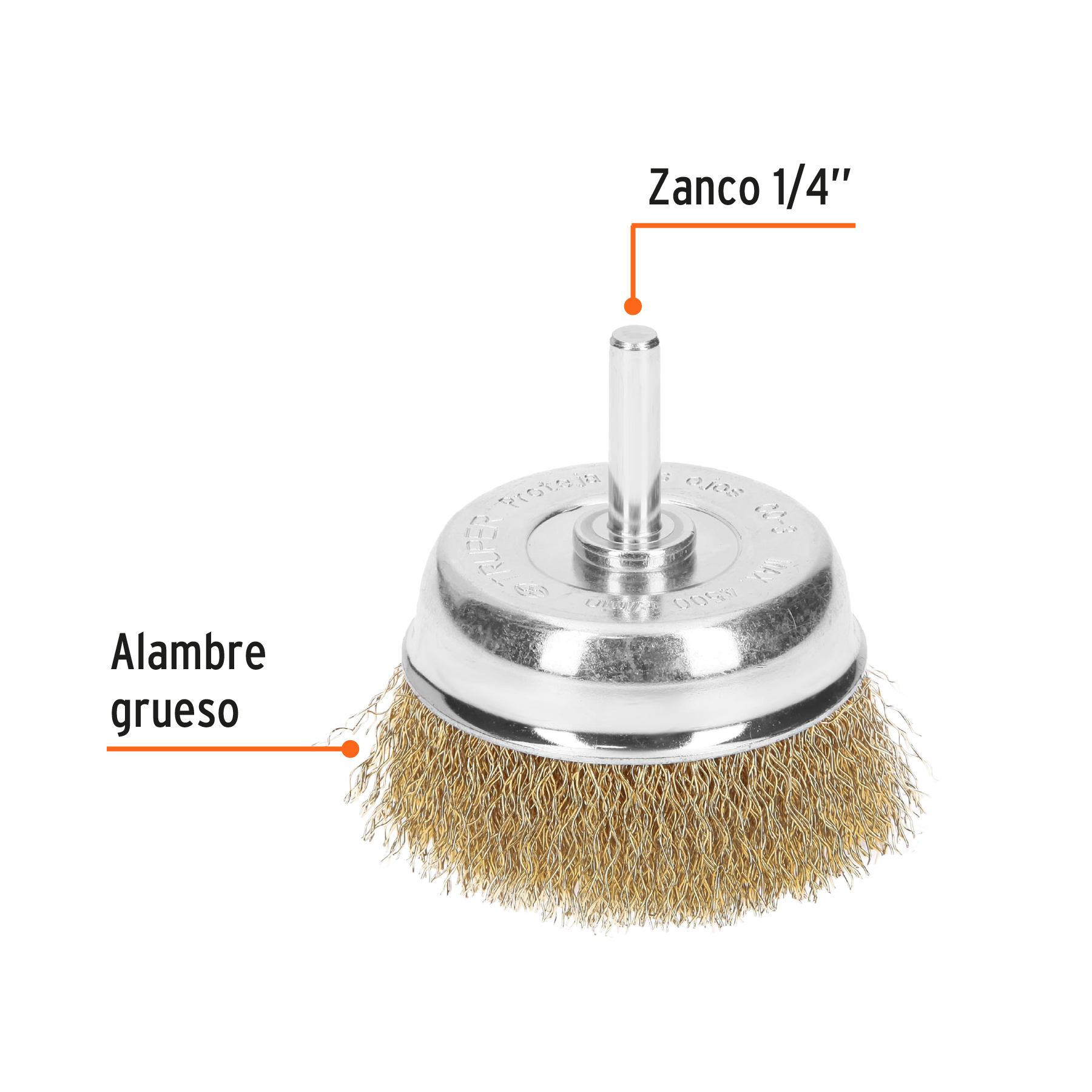 Carda de copa alambre grueso de 2-3/4" para taladro