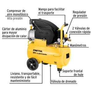 Kit compresor 20L 2-1/2hp pistola gravedad y manguera Pretul