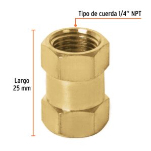 Cople de laton aire tipo FF cuerda 1/4 NPT