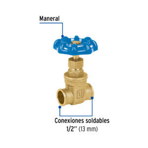 Valvula de compuerta de laton soldable de 1/2