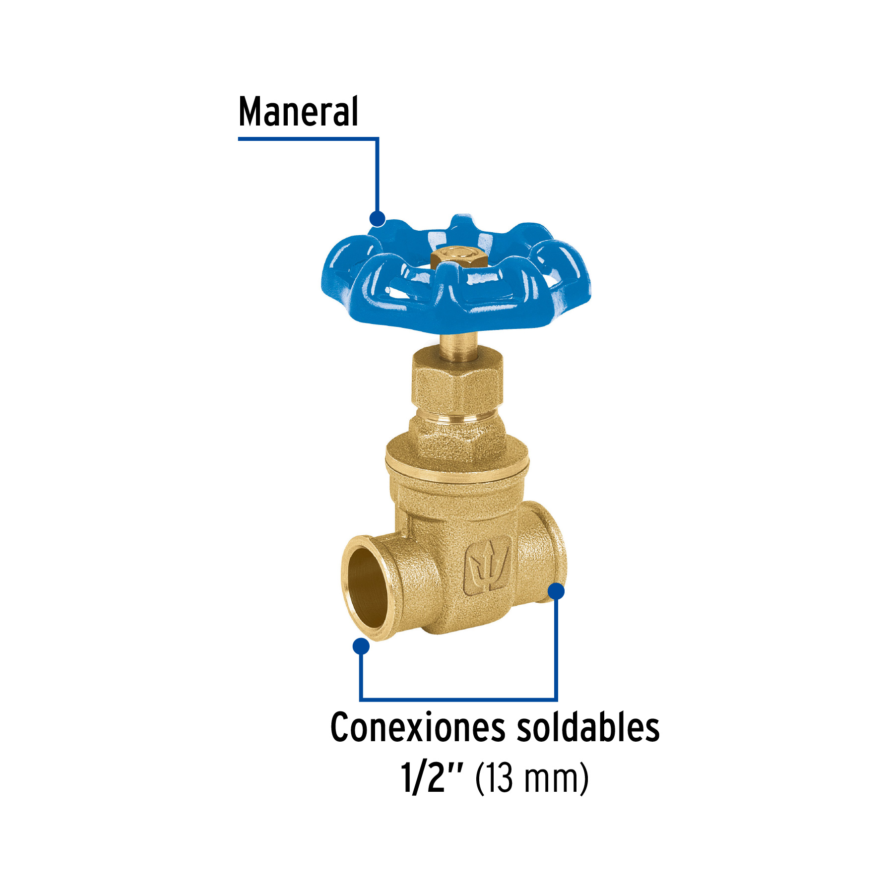Valvula de compuerta de laton soldable de 1/2"