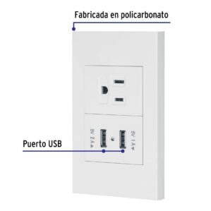 Placa Armada 1 Contacto 2 Puertos USB Española Blanco