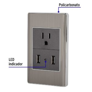 Placa Armada Contacto 2 puertos USB Acero Inoxidable Lisboa
