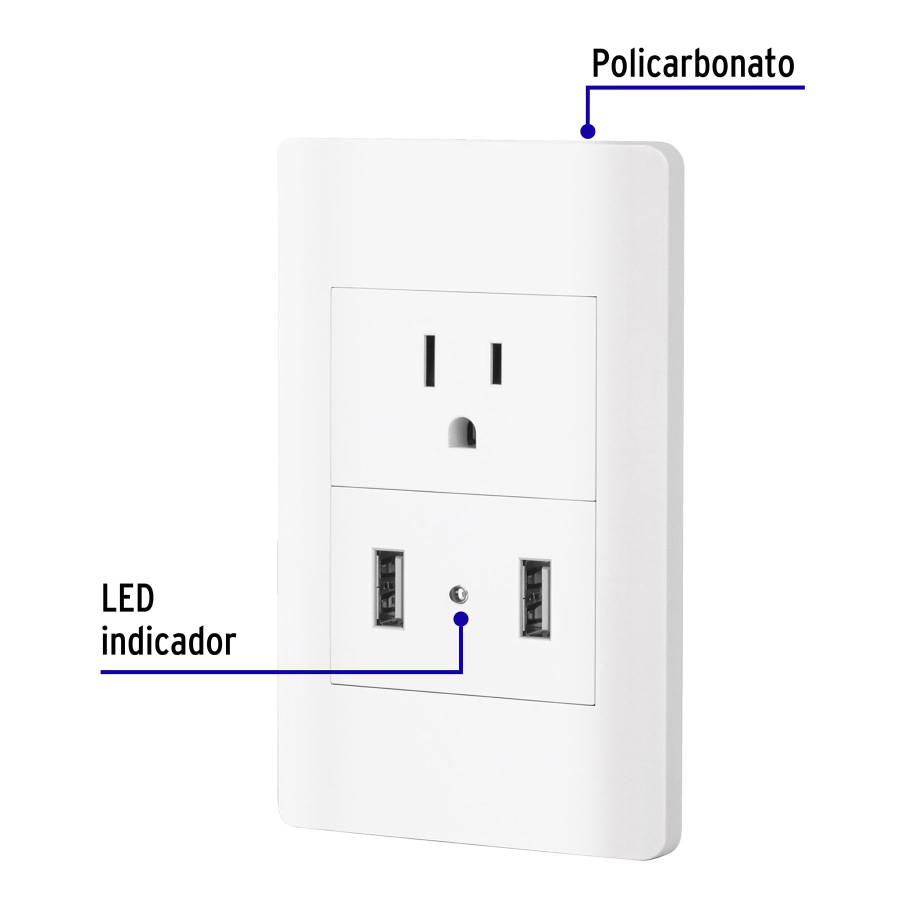 Placa armada blanca contacto y 2 puertos USB Lisboa Blanco