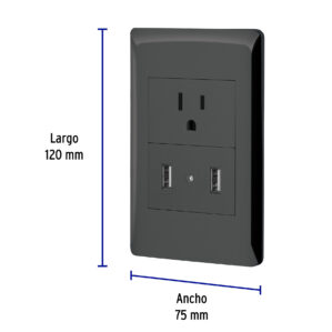 Placa armada negra contacto y 2 puertos USB Lisboa Negro