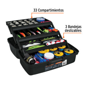 Caja para pesca de 16" con 3 bandejas deslizables