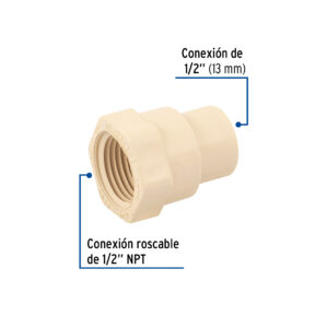 Conector hembra de CPVC 1/2" rosca interior