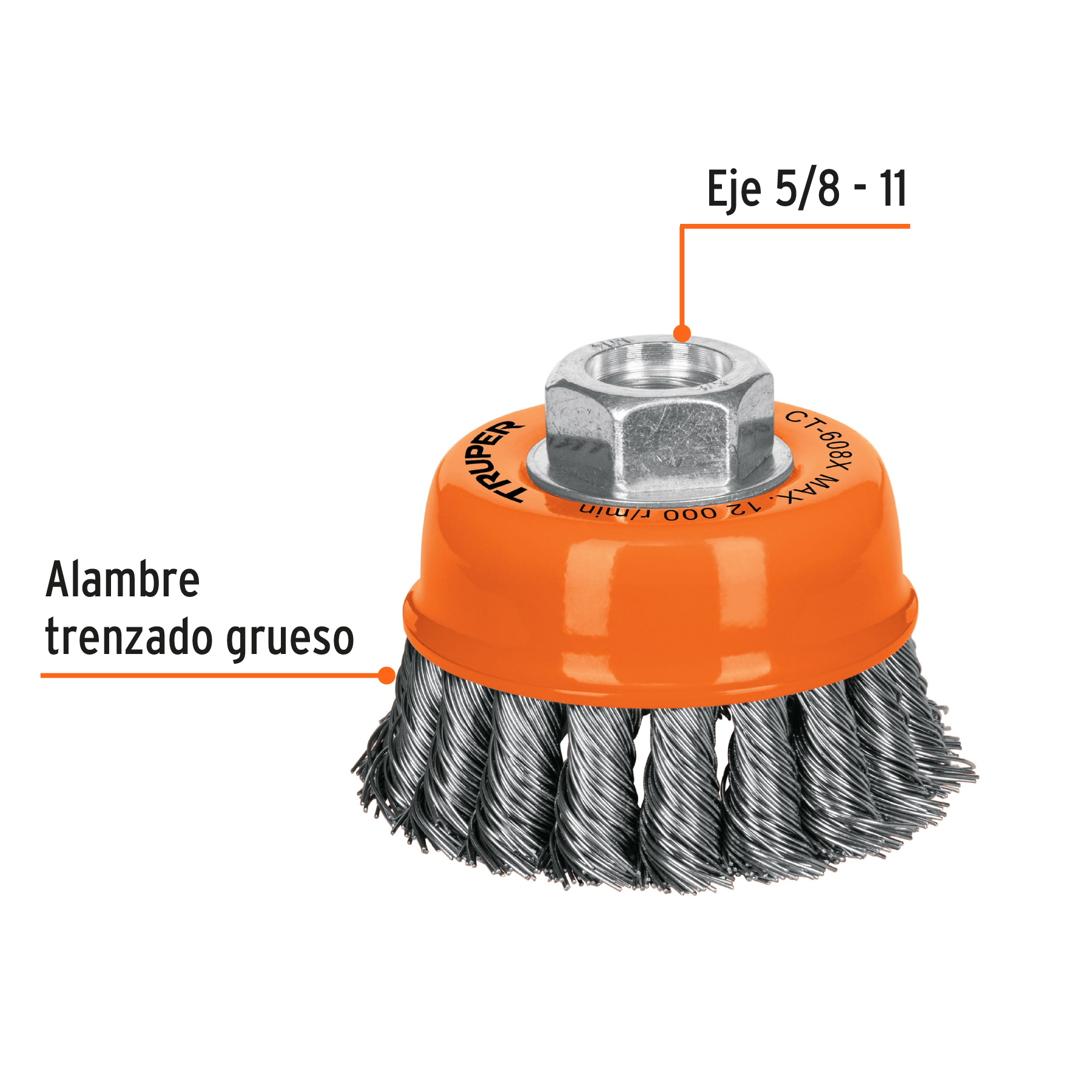 Carda Copa Alambre trenzado grueso 3" Eje 5/8 - 11