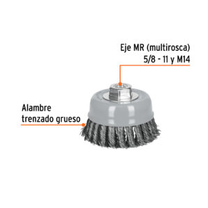 Carda Copa Alambre trenzado grueso 4" Eje 5/8 - 11 y M14
