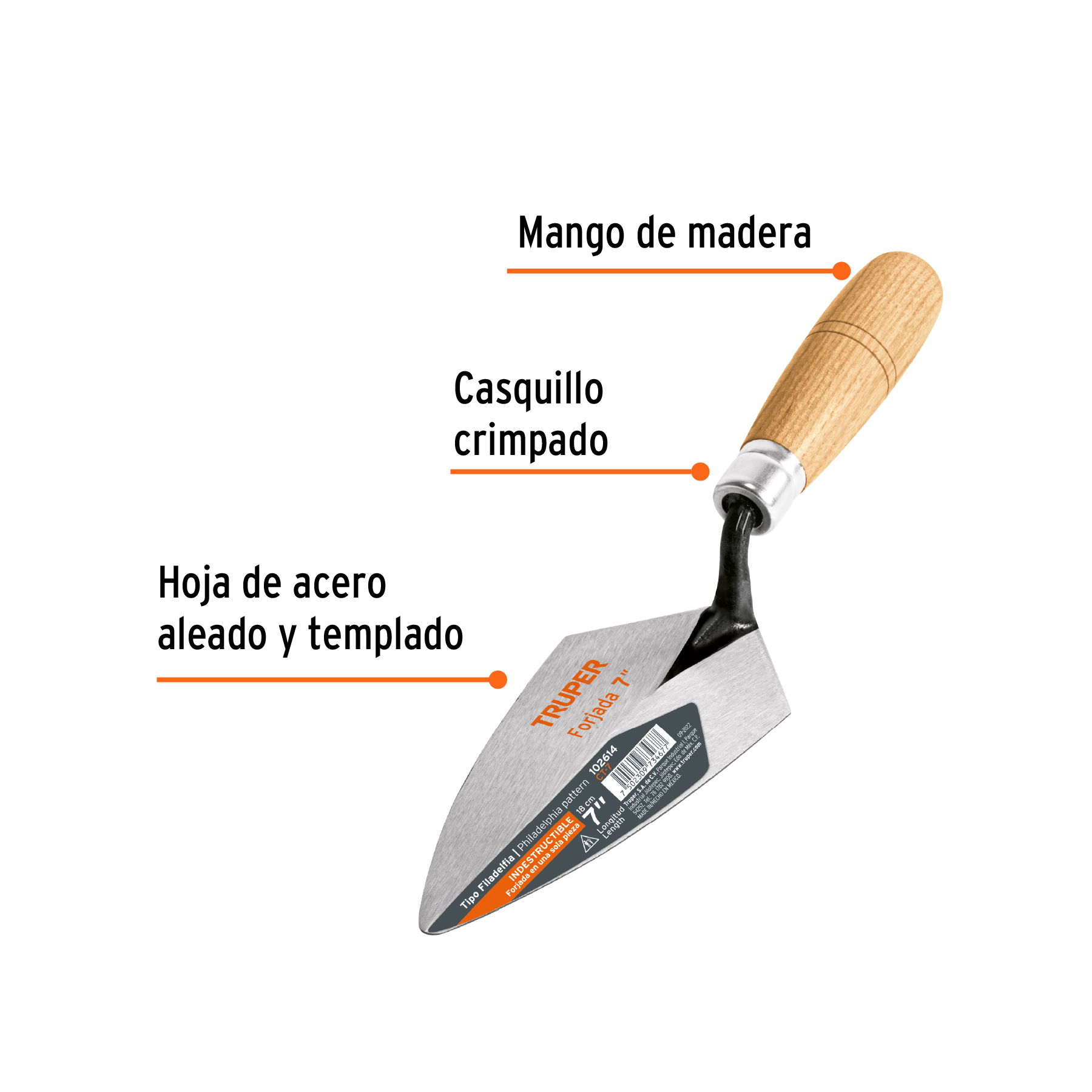 Cuchara para albañil tipo Filadelfia 7" Truper