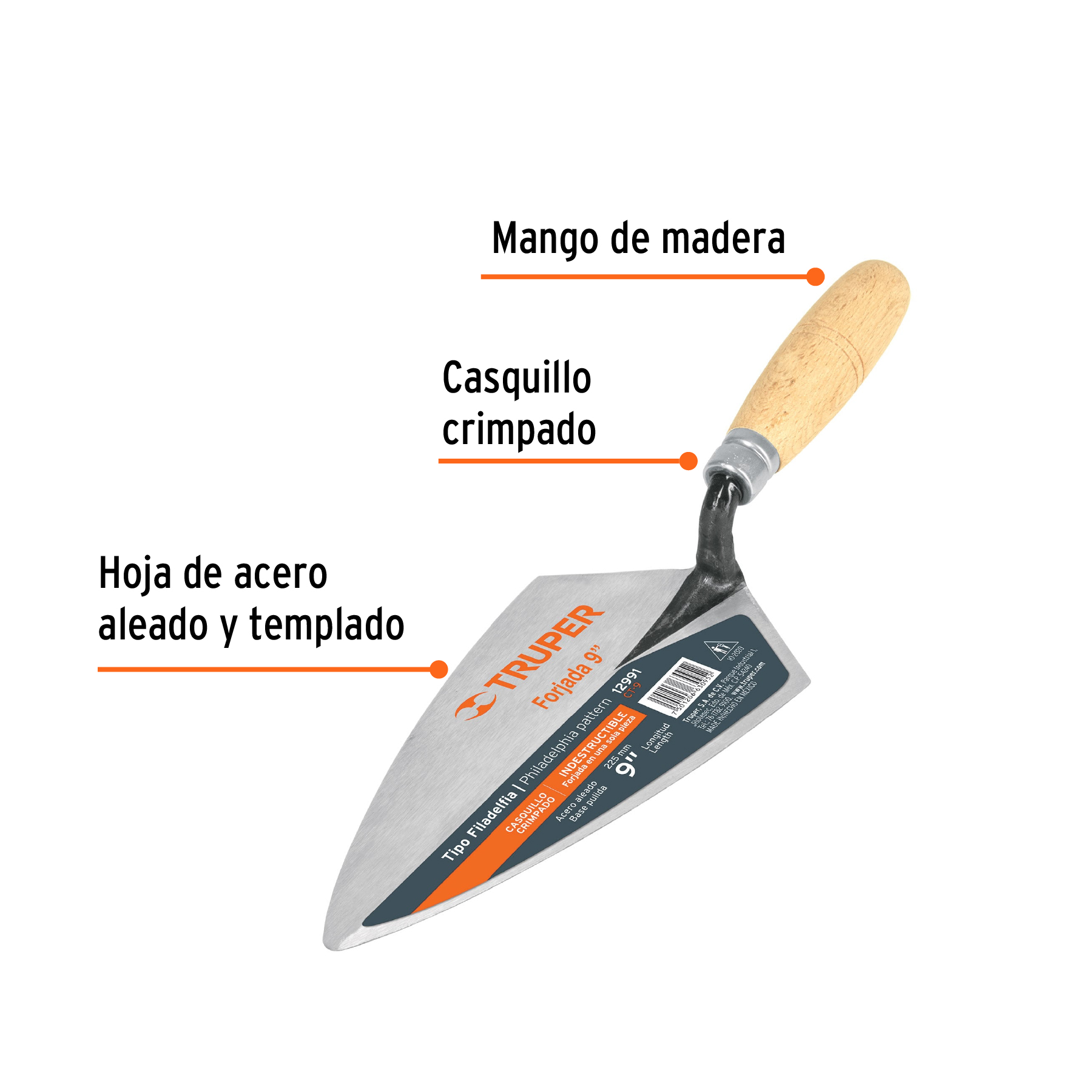 Cuchara para albañil tipo Filadelfia 9" Truper