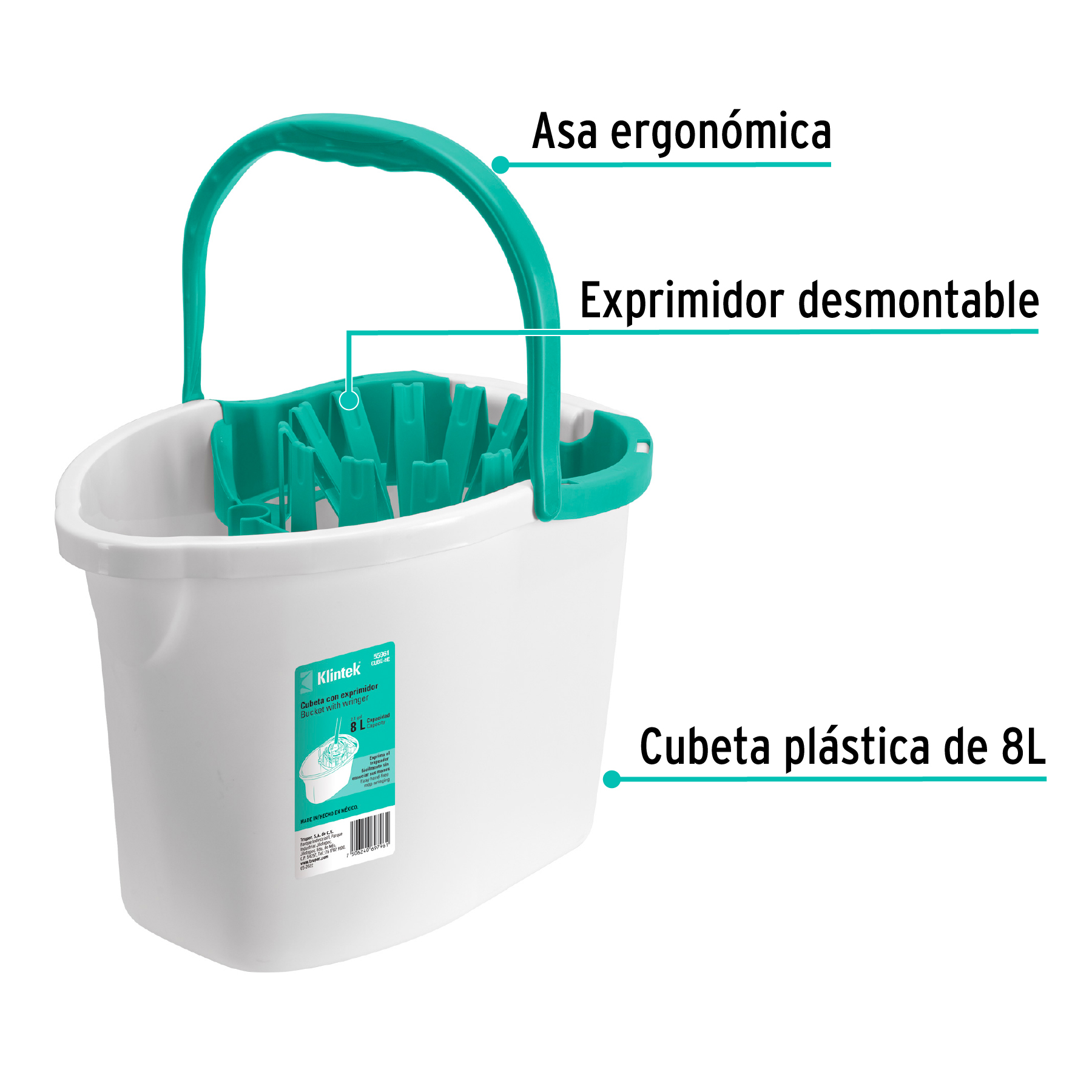 Cubeta plastica con exprimidor de 8L Klintek