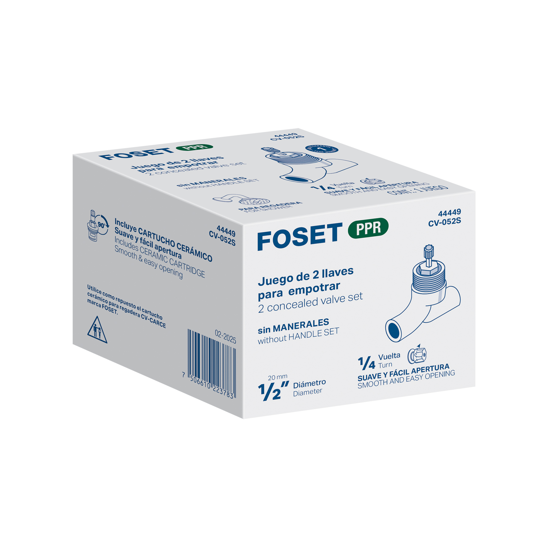 Juego de 2 llaves de empotrar PPR para regadera 1/2"