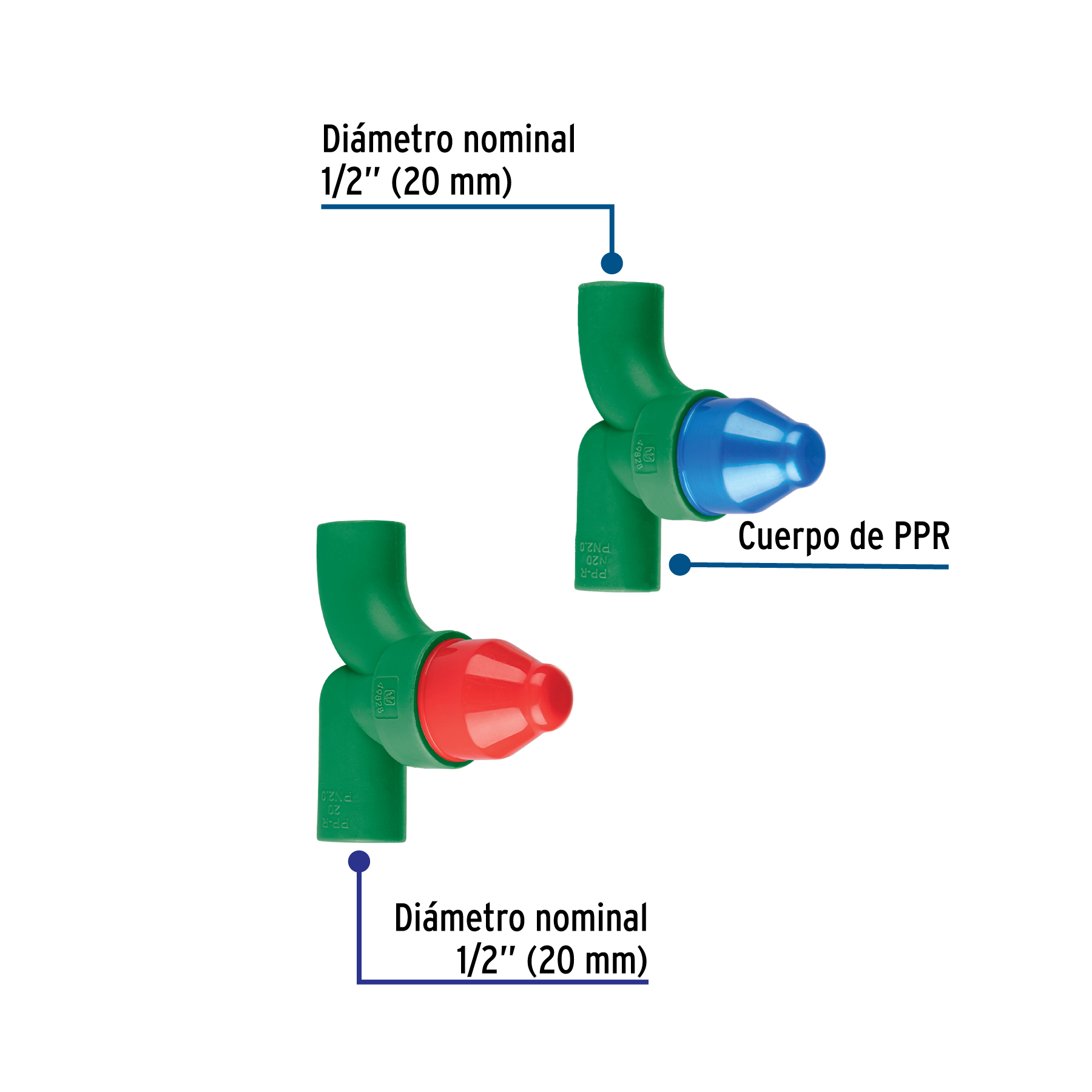 Juego de 2 llaves de empotrar PPR para regadera 1/2"