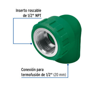 Codo Conector Pipa de 90° de PPR 1/2" 20mm rosca interior
