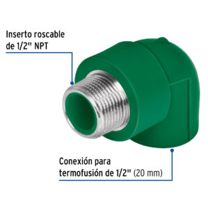 Codo Conector Pipa de 90° de PPR 1/2" 20mm rosca exterior