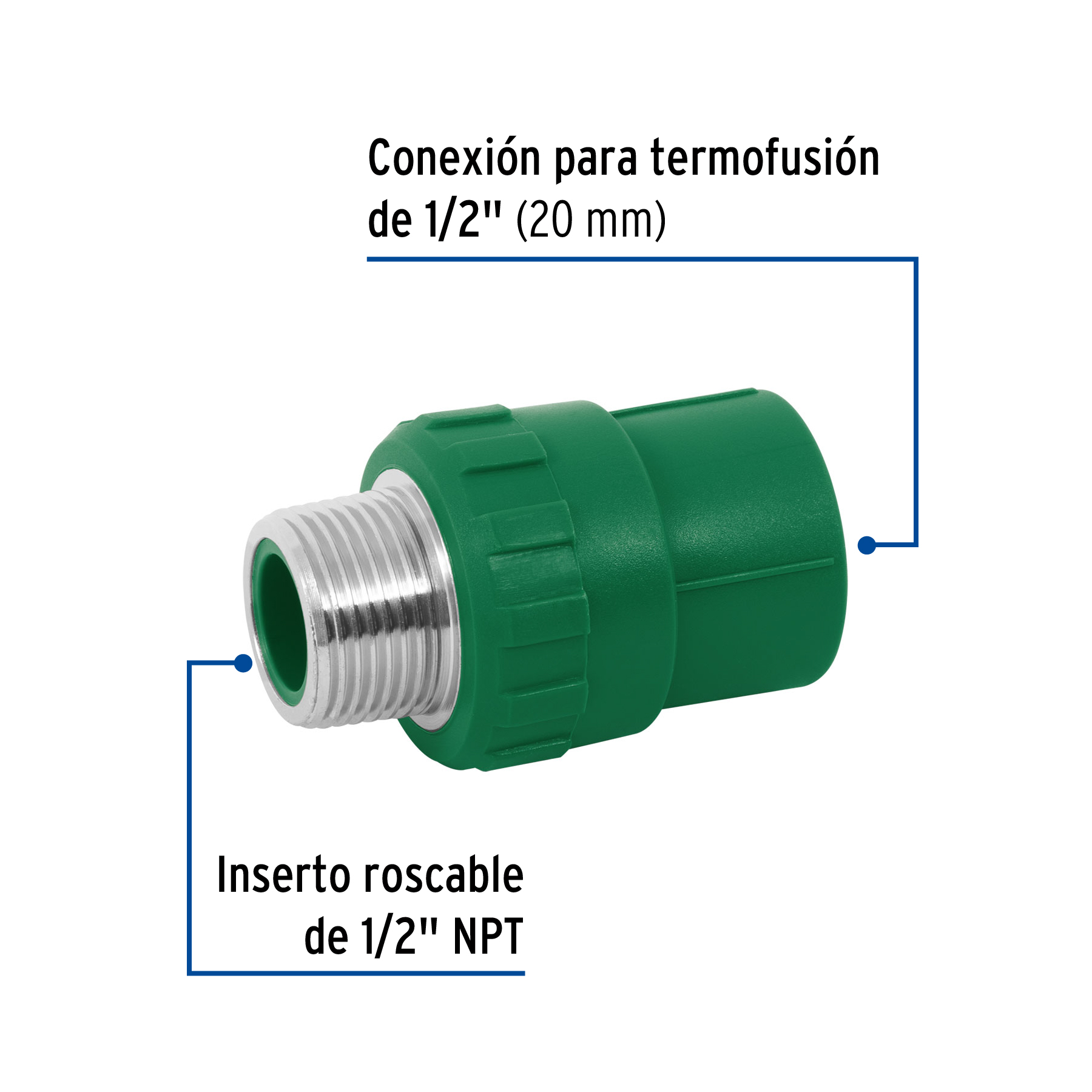 Conector de PPR 1/2" 20mm macho rosca exterior