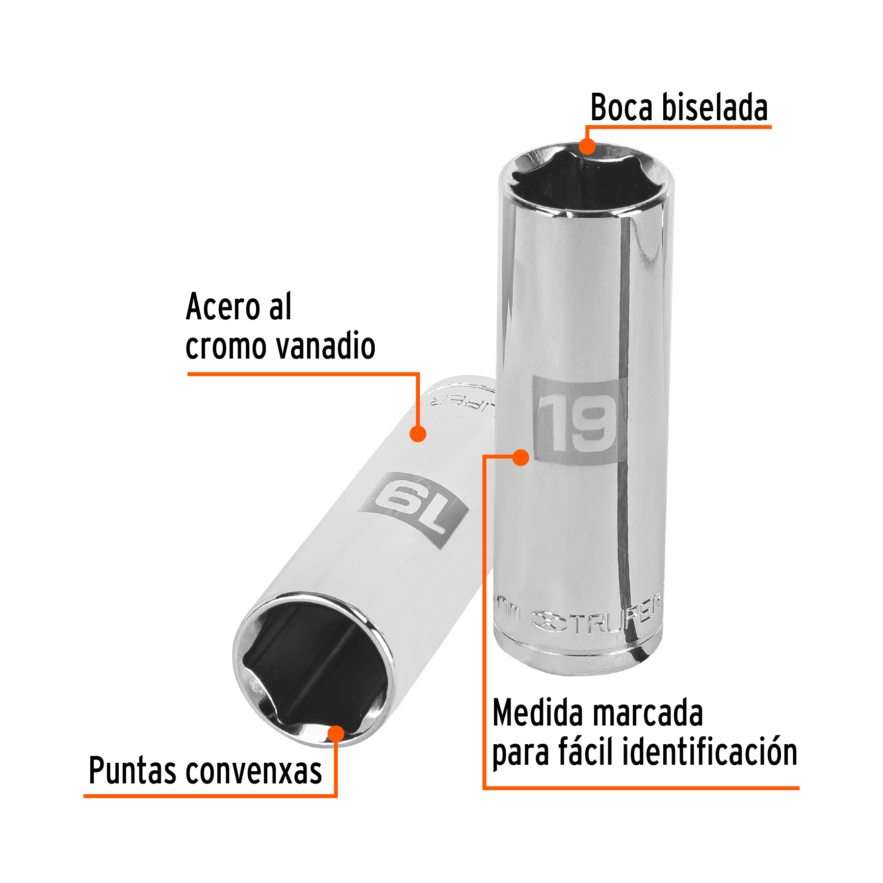 Dado Largo de 19mm Cuadro 1/2"