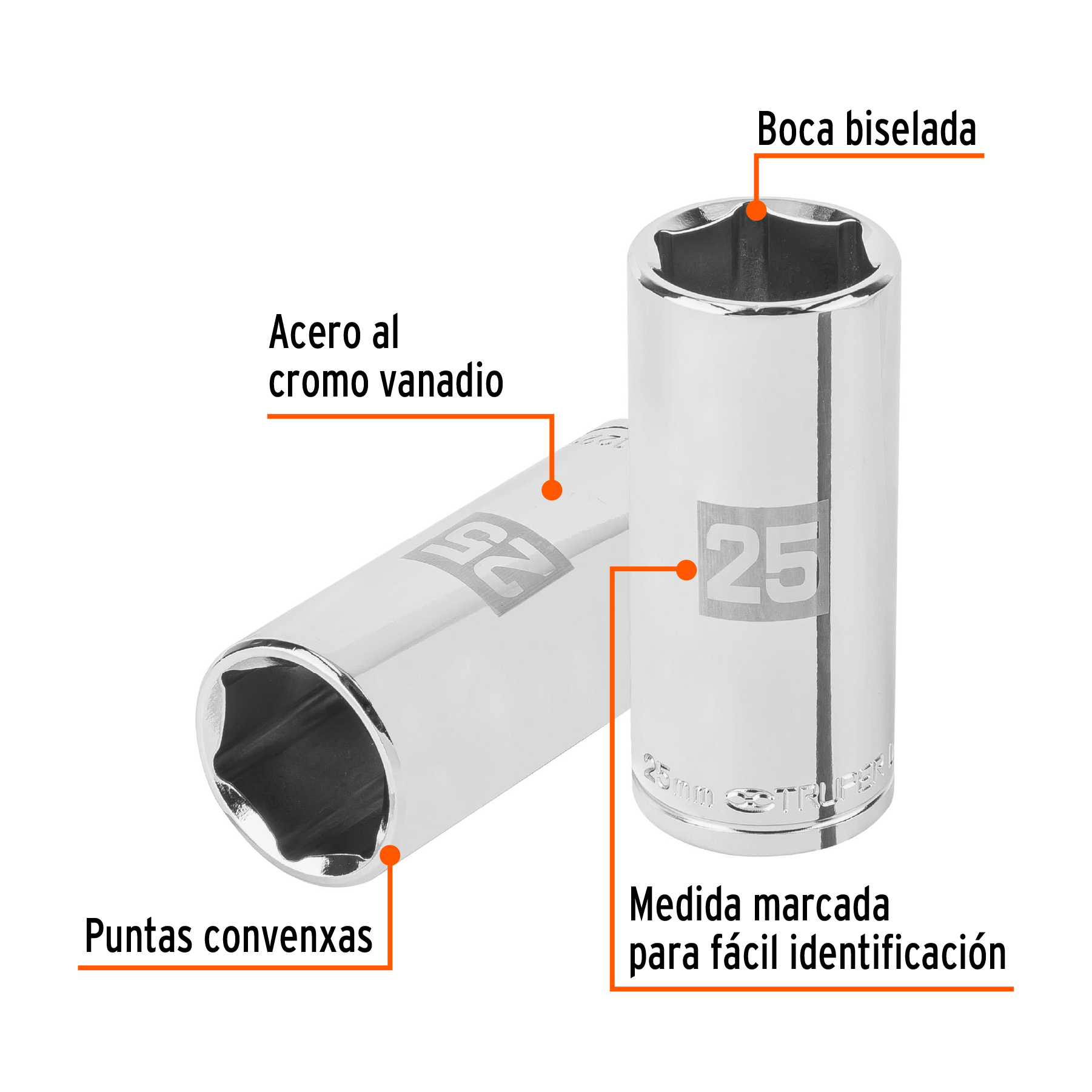 Dado largo de 25mm Cuadro 1/2"