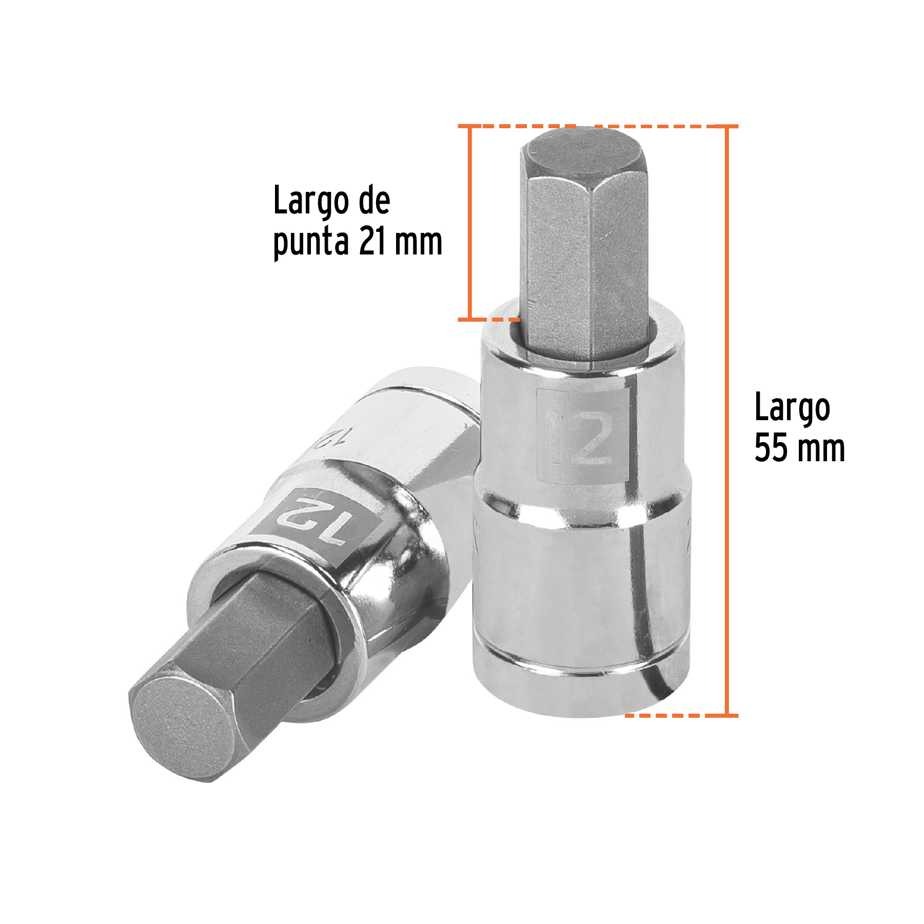 Dados de punta hexagonal cuadro 1/2" de 12mm