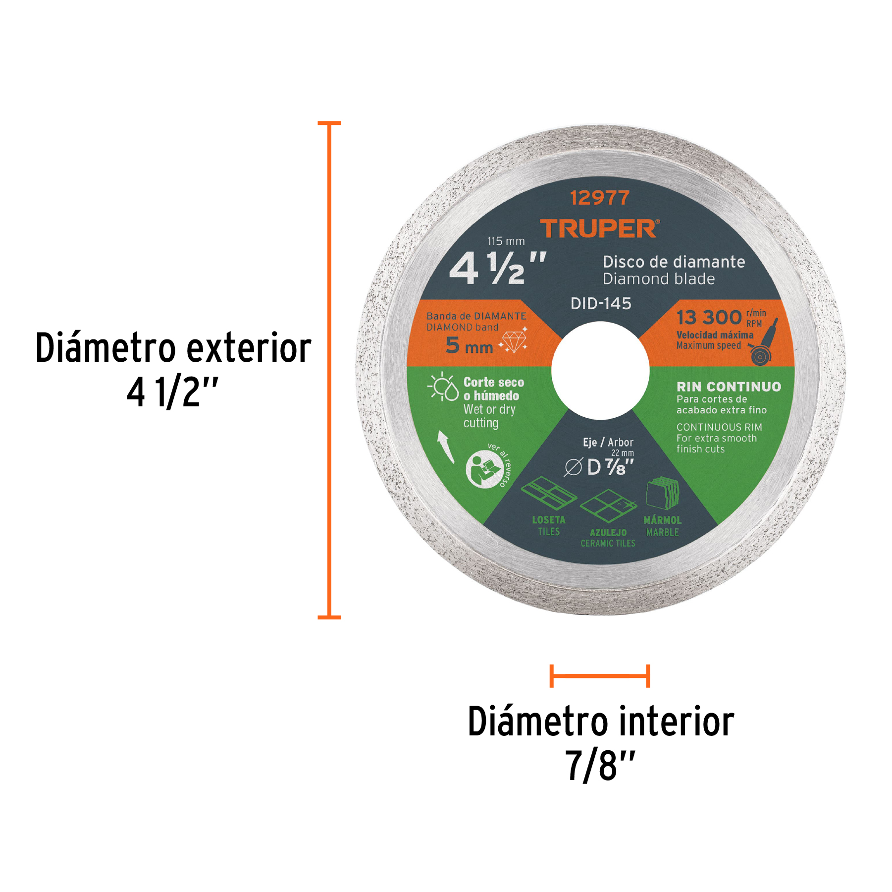 Disco de diamante Fino 4-1/2" 1.6mm Loseta Marmol Truper