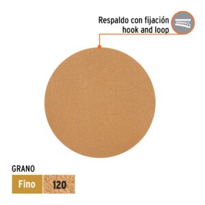 Caja 5 discos de lija p/madera 5' grano 120, velcro, s/perf.