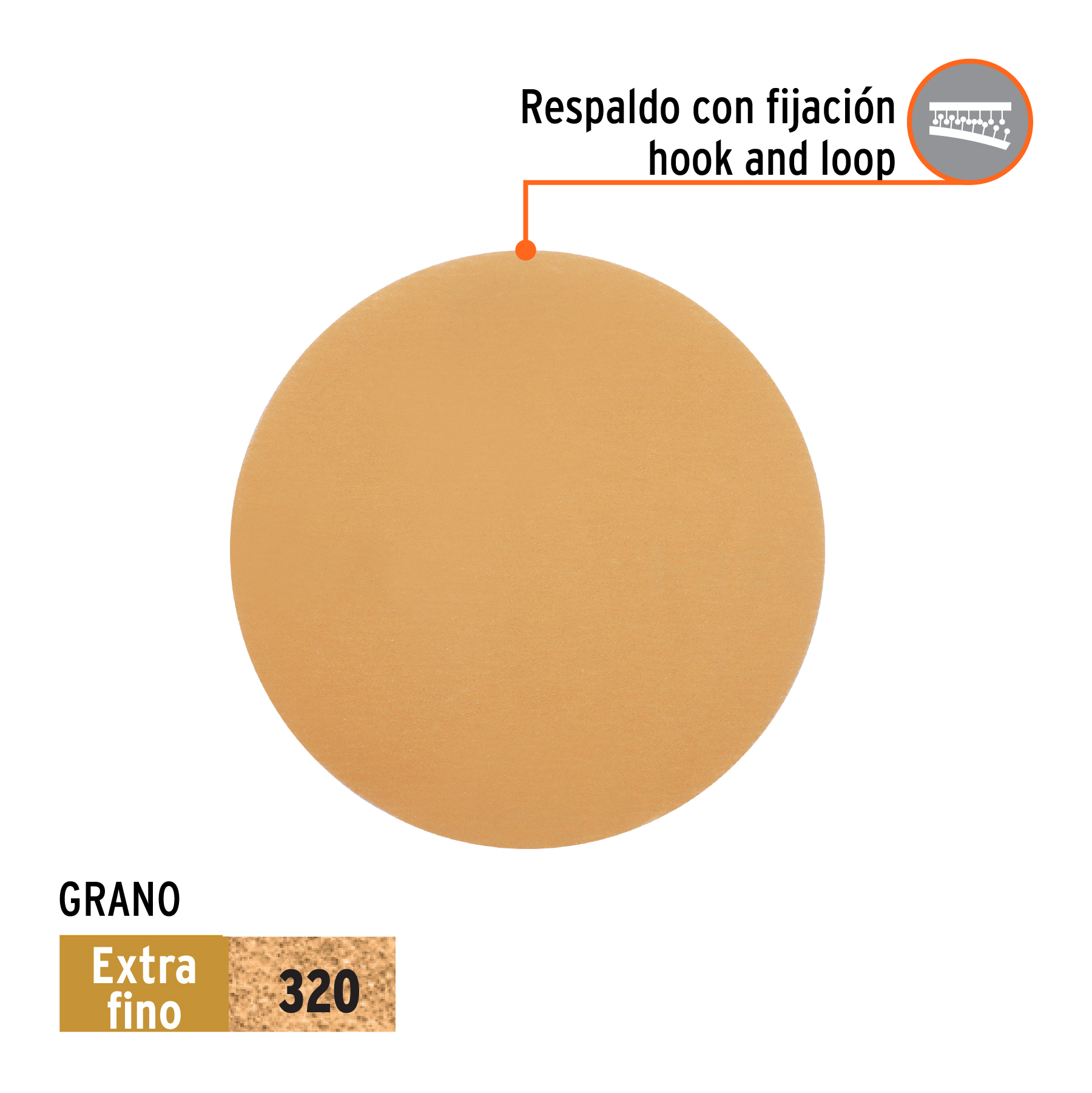 Caja 5 discos de lija p/madera 5' grano 320, velcro, s/perf.