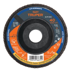 Disco laminado Grano 40 respaldo plastico 4-1/2" grano 80 Centro 7/8"