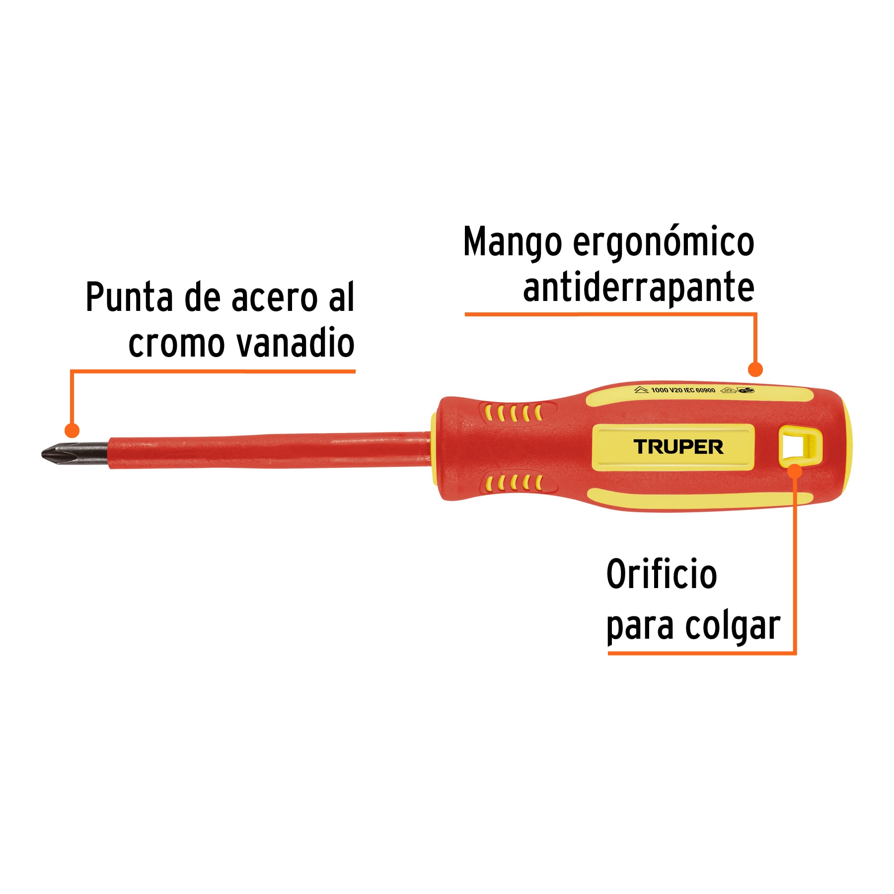 Desarmador dielectrico aislado de cruz 1/4" Truper