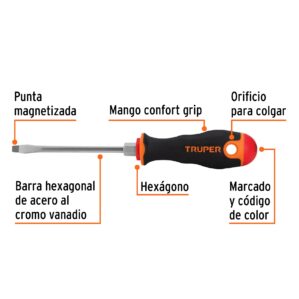 Desarmador tipo Plano 3/16x4" Comfort grip