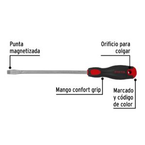 Desarmador plano 3/8" x 8" mango Comfort Grip Pretul