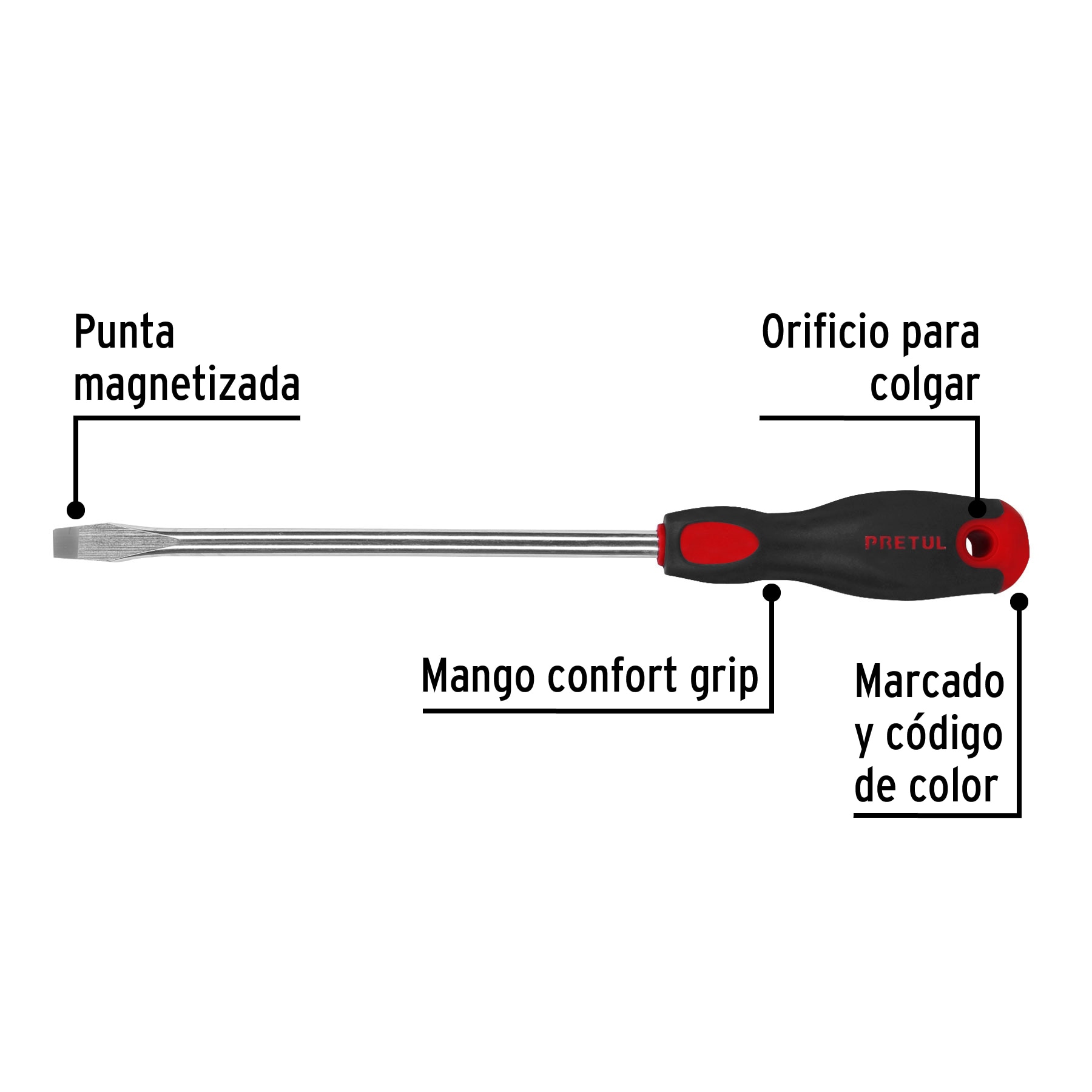 Desarmador plano 3/8" x 8" mango Comfort Grip Pretul