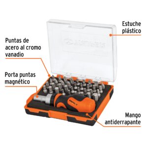 Desarmador tipo trompo con matraca 37 piezas