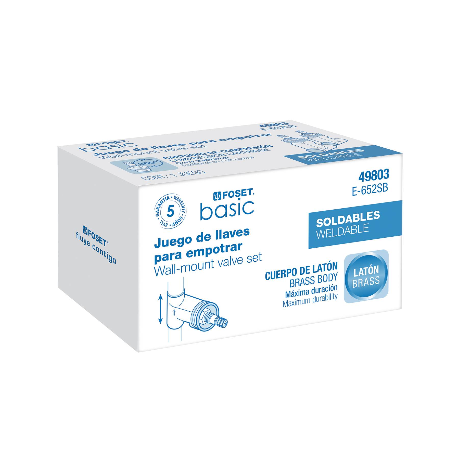 Juego 2 llaves regadera de laton de empotrar soldables