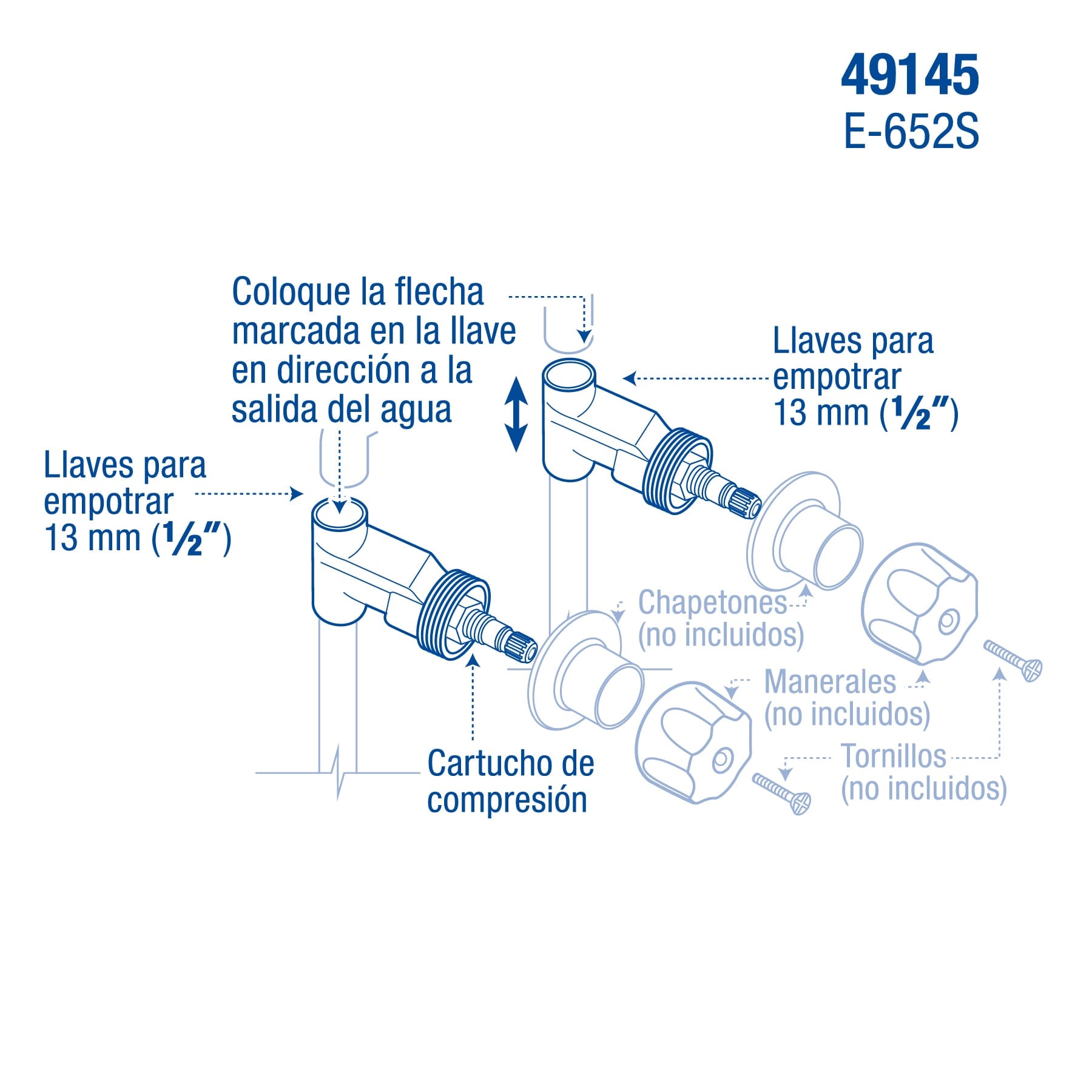 Juego 2 llaves regadera de bronce para empotrar soldables