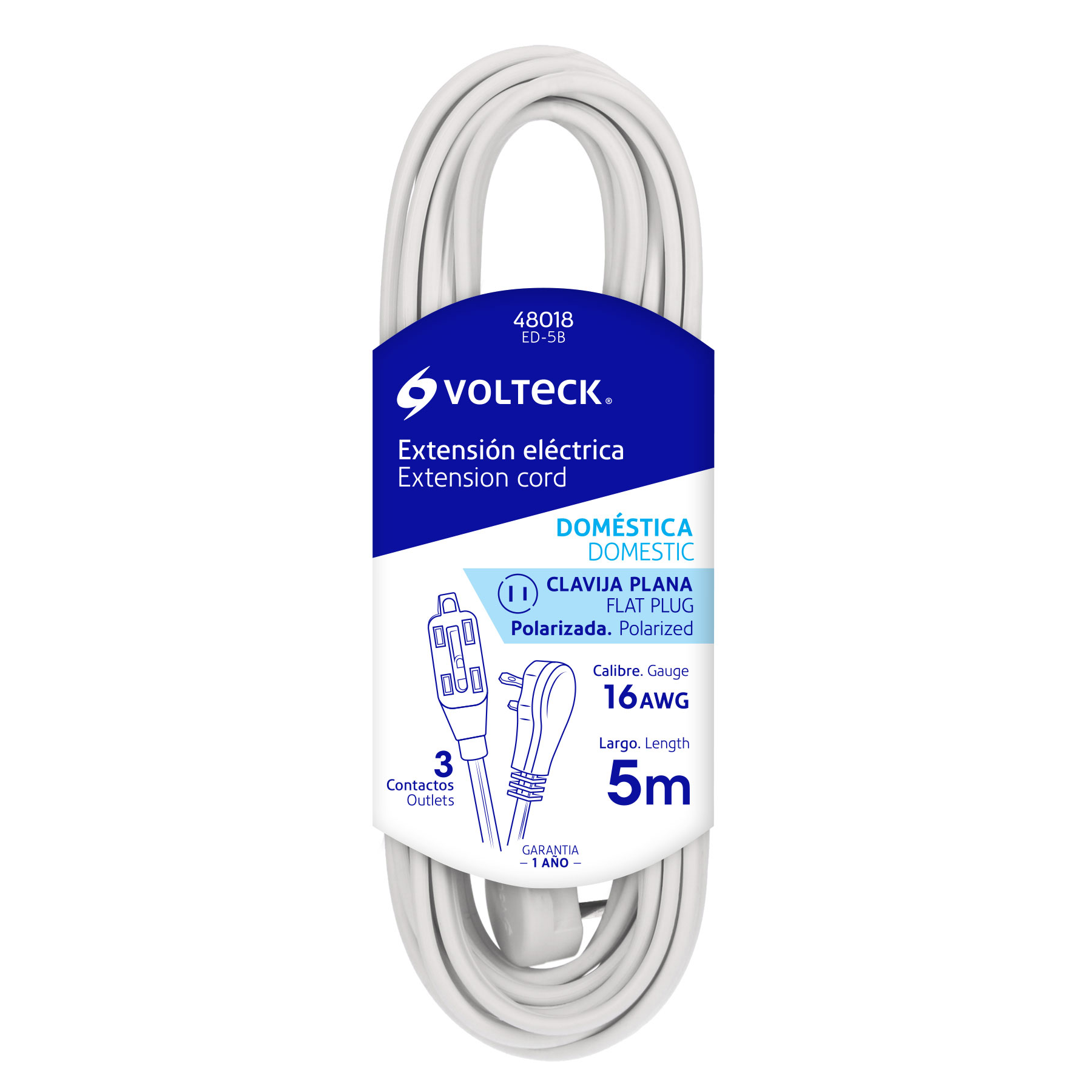 Extension electrica domestica 5m blanca Volteck