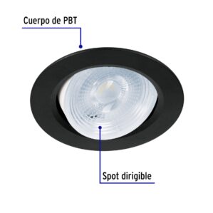Lampara Empotrado, redondo, 5 W, 6500k, LED, negro