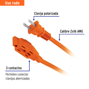 Extension electrica uso rudo de 20m calibre 16 Volteck