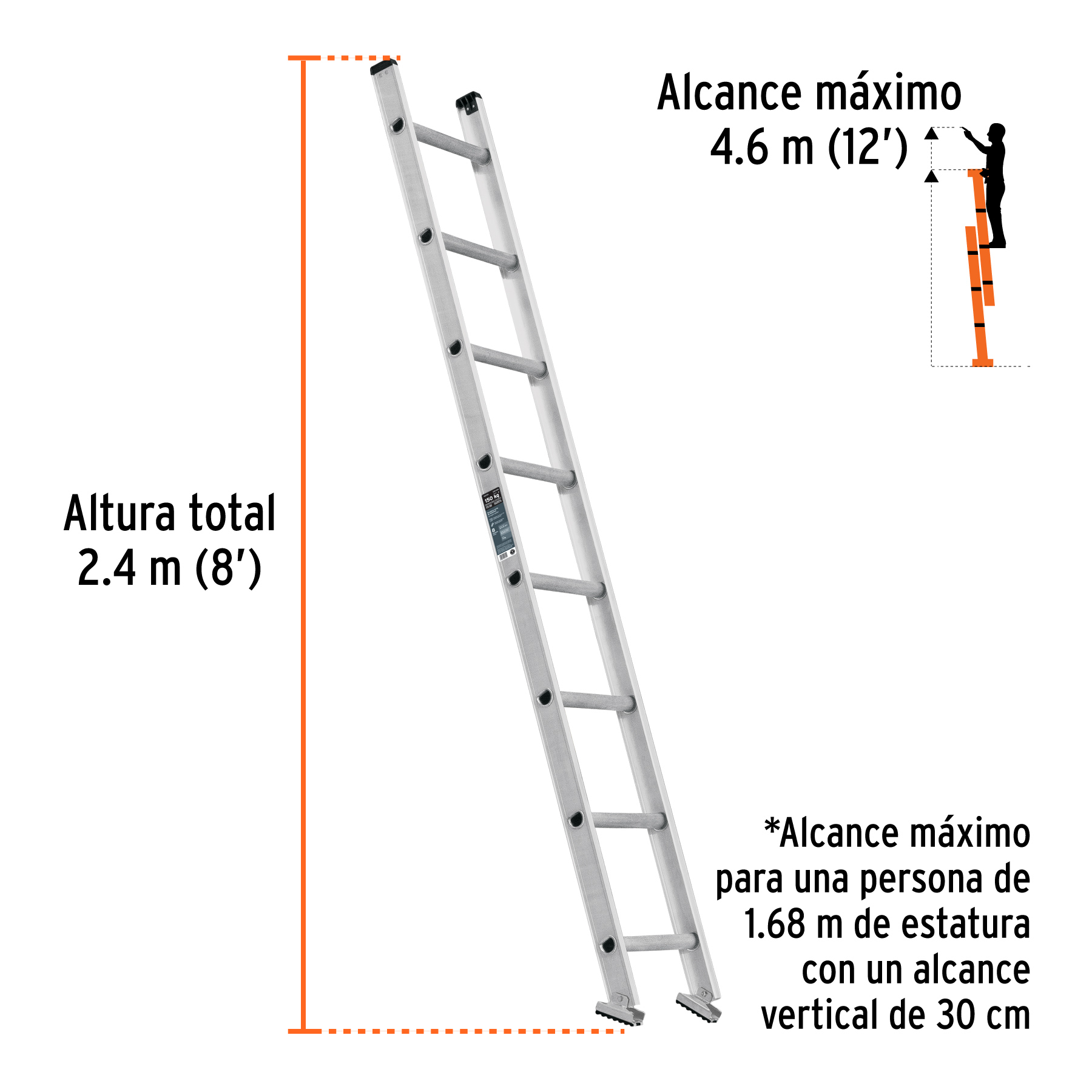 Escalera recta tipo III de 8 peldaños 150kg Truper