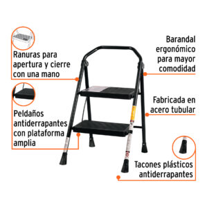 Escalera tubular plegable 2 peldaños Truper