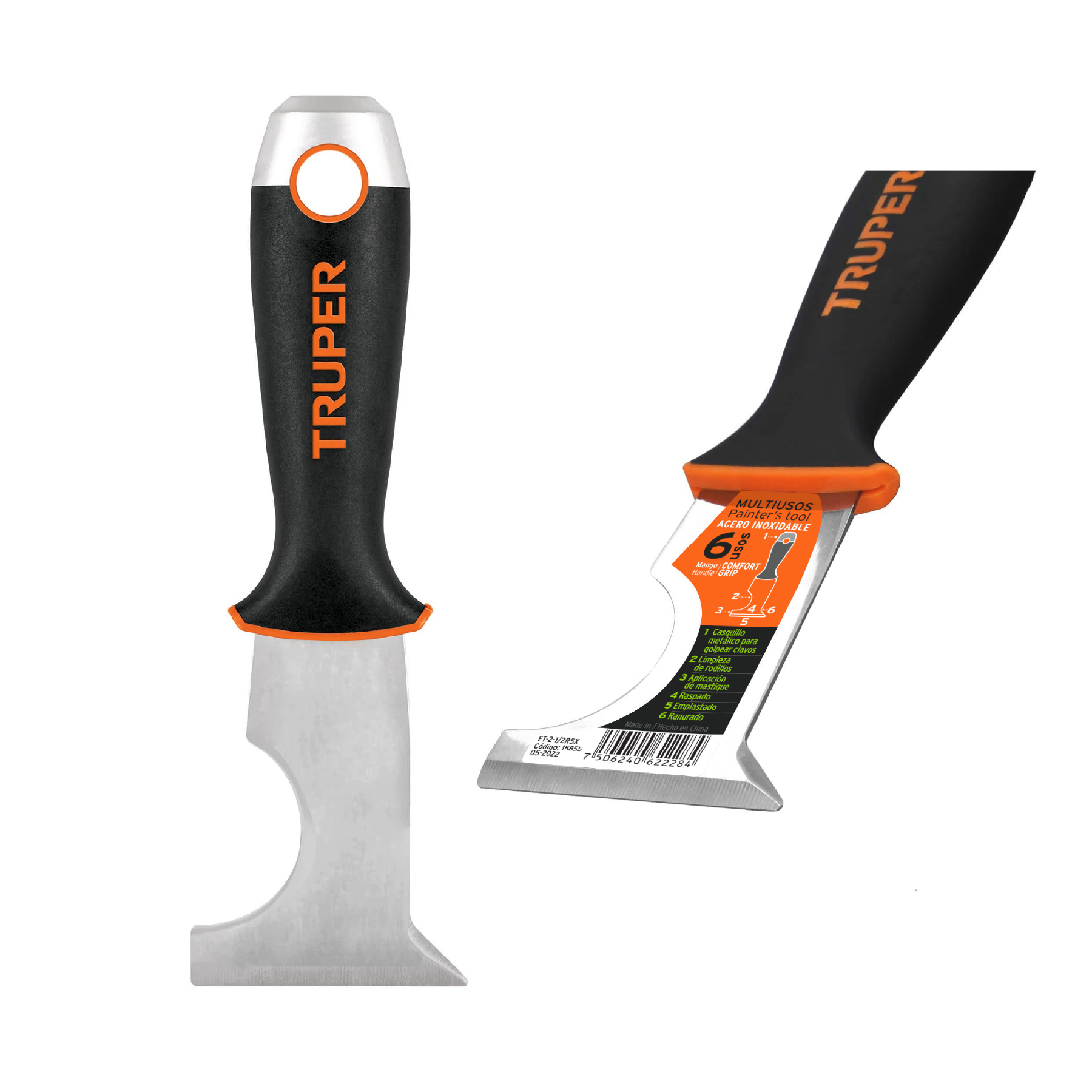 Espatula Pintura 2-1/2" Rigida de Pintor de 5 usos Acero inoxidable